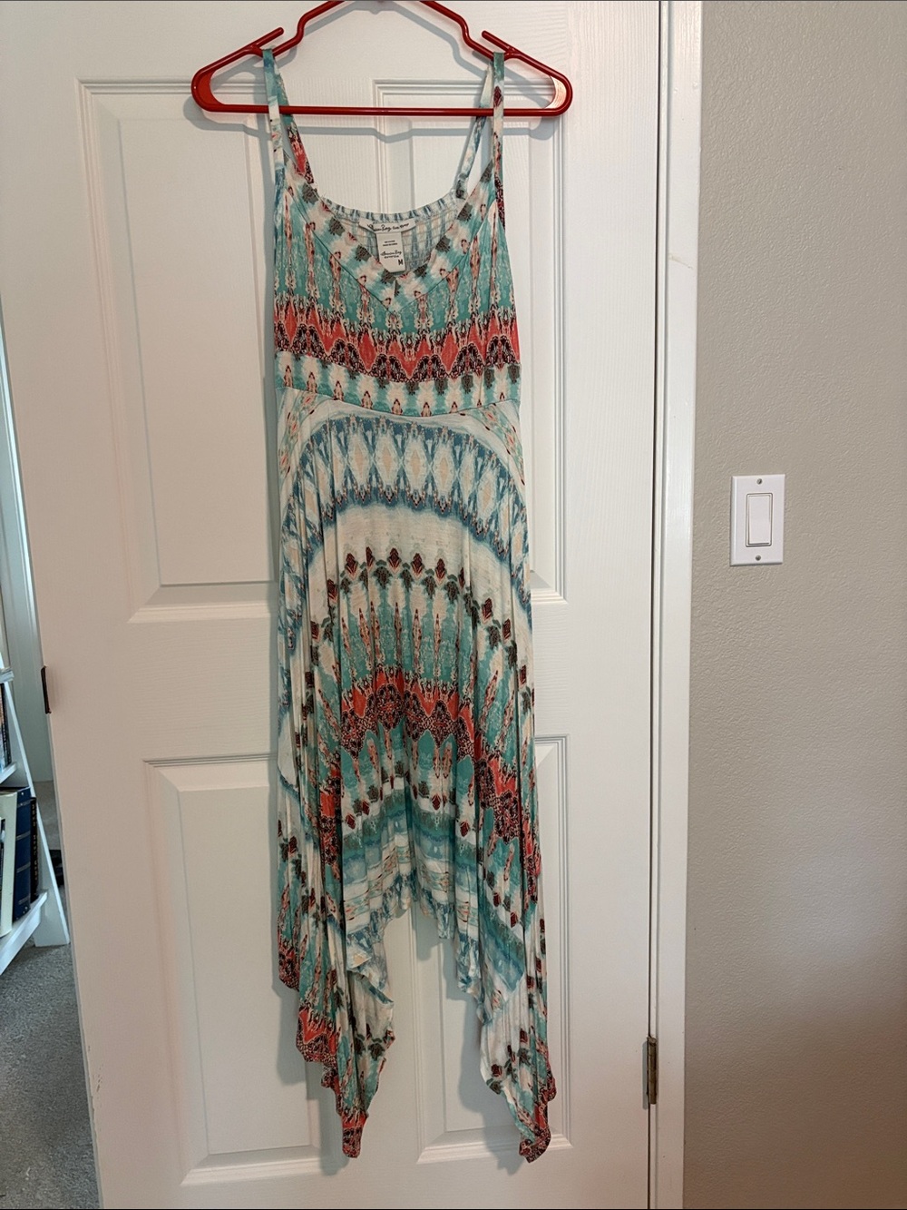 American Rag Teal, Coral & Ivory Asymmetrical Maxi Dress